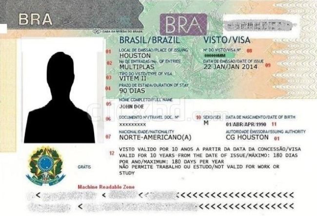 Образец бразильской визы